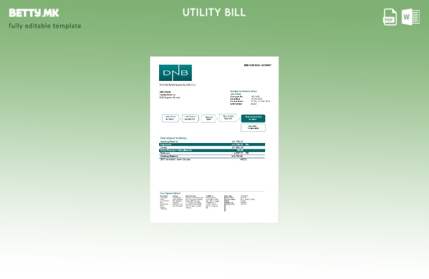 Модерен стил Норвешка DNB шаблон сметки за комунални услуги